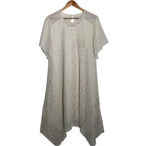 Alchemy Thread Womens Cream Crochet Handkerchief Hem Boho Shift Dress Size L